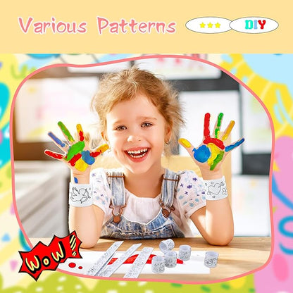 100 Pcs Coloring Cartoon Slap Bracelets Bulk White Slap Bands 8.7 x 1.2 Inch DIY Slap Bracelet for Kids Birthday Party Favors DIY Craft Classroom Craft Projects Prizes, 5 Styles