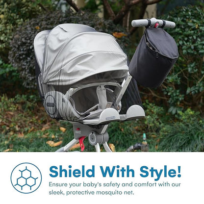 Enovoe Mosquito Net for Stroller - Bug Net for Stroller - Black Breathable Durable Polyester Mesh - Fits Strollers, Bassinets, Cradles, Playards - Pack N Plays Mini Cribs - Machine Washable