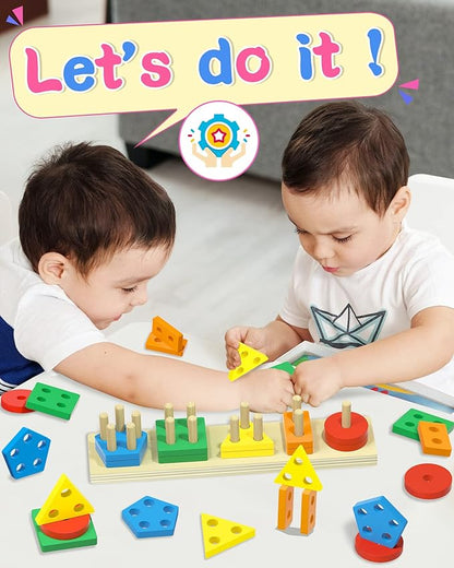 Montessori Toys for 1 2 Year Old Girl and Boy Birthday Gifts, Shape Sorter Wooden Toys for Toddlers Age 1-3 2-4, Learning Educational Sensory Stacking Toddler Puzzles