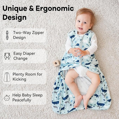 Baby Sleep Sack 6-12 Months 0.5 Tog Wearable Blanket Baby, 3 Pack 100% Cotton Lightweight Sleeping Sack with 2-Way Zipper for Newborn Infant Shark