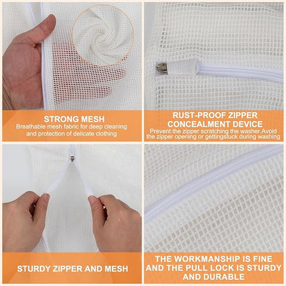 4-Piece White Large Durable Organic Cotton Mesh Laundry Bags with Sturdy Zippers and Breathable Mesh are Delicate Laundry Bags for Underwear, Clothes, Pants and Socks
