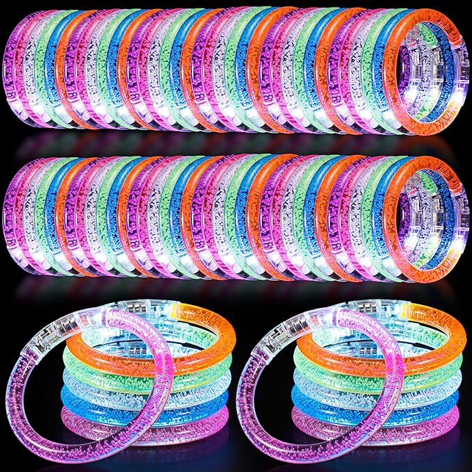 100 Pcs LED Bracelets,6 Color Glow Bracelets,Light Up Bracelets,Glow in the Dark Party Supplies for Kids & Adults,Glow in The Dark Bracelets for Concert Birthday Carnival Party Favors