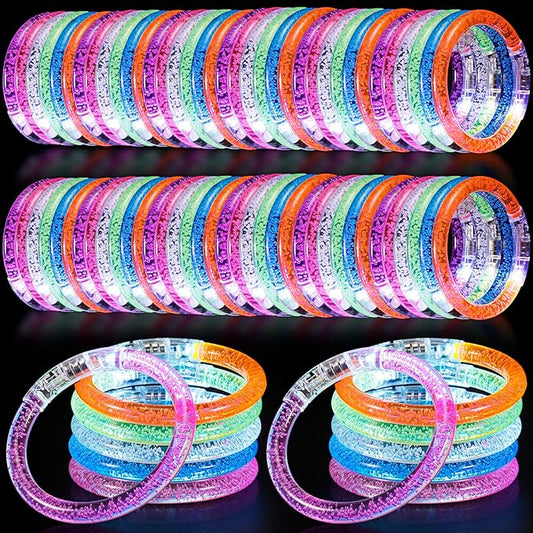 100 Pcs LED Bracelets,6 Color Glow Bracelets,Light Up Bracelets,Glow in the Dark Party Supplies for Kids & Adults,Glow in The Dark Bracelets for Concert Birthday Carnival Party Favors