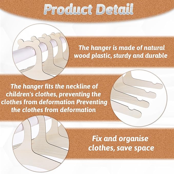 10 Pack Wooden Kids Hangers, 9inch Cute Wood Baby Hangers Nursery Hangers, Non Slip Coat Hanger for Baby Toddler Kids Clothes & Pants(Style1)