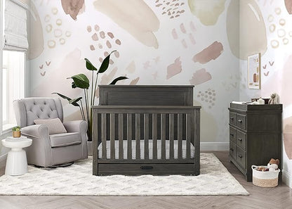 Delta Children Simmons Kids Caden 6-in-1 Convertible Crib with Trundle Drawer, Greenguard Gold Certified, Rustic Grey