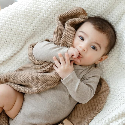 Heritage Knit Organic Cotton Baby Swaddle Blanket - 100% Luxury Organic Cotton Knit Receiving Blanket - Soft Warm Unisex Crib Blankets for Newborns Infants Boys & Girls (0-2Yrs - Milk Chocolate)