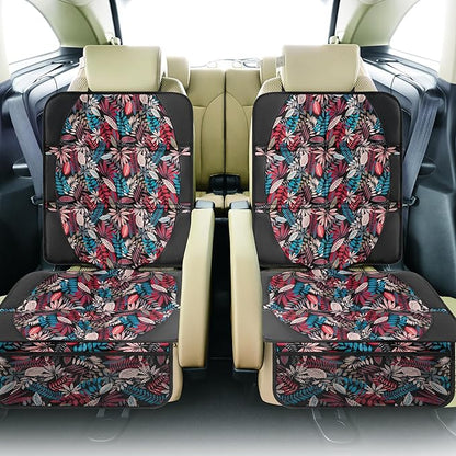 Car Seat Protector for Child Car Seat, 2 Pack Baby Car Seat Covers with Mesh Pockets & Non-Slip Backing 600D Durable Seat Protector Under Baby Car Seat for Car Back Seat (Red Leaves, Large)