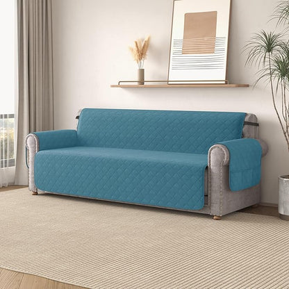 CHUN YI Loveseat Cover, Water Resistant Slipcover for 2 Cushion Couch, Washable Sofa Cover with Adjustable Strap Storage Pocket for Living Room Dog Pet (Loveseat, Blue)