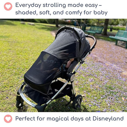 Stroller Sun Shade - Universal UV Protection Cover for Strollers Sunshade with See Through, Clip-On Sun Blocker, Sun Shield for Baby, Breathable Adjustable Fit, Full Coverage, L Black