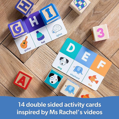 Ms. Rachel Melissa & Doug Letter, Number, and Game Wooden Learning Blocks with Activity Cards for Girls and Boys Toddlers Ages 18 Months+ - FSC-Certified