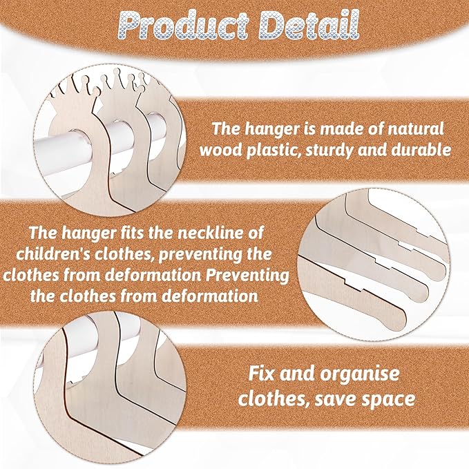 10 Pack Wooden Kids Hangers, 9inch Cute Wood Baby Hangers Nursery Hangers, Non Slip Coat Hanger for Baby Toddler Kids Clothes & Pants(Style2)