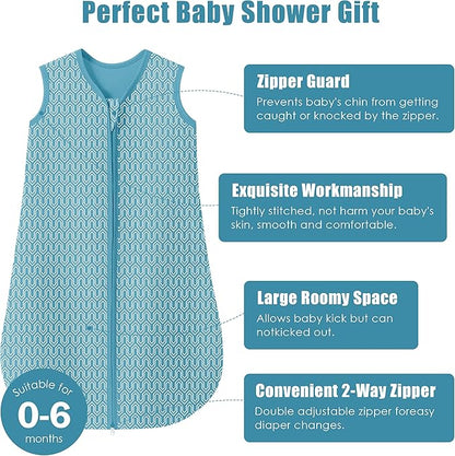 SWEET DOLPHIN Baby Sleep Sack 0-6 Months - 100% Cotton 2-Way Zipper TOG 0.5 Infant Wearable Blanket, Newborn Essentials Toddler 3 Pack Sleeping Sacks - Peacock Blue