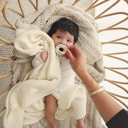 Heritage Knit Organic Cotton Receiving Swaddle Blanket for Boys - 100% Organic Soft Luxury Cotton Warm Cuddle Swaddling Crib Blanket for Newborns Infants Toddler (0-2Yrs - Denim Blue)