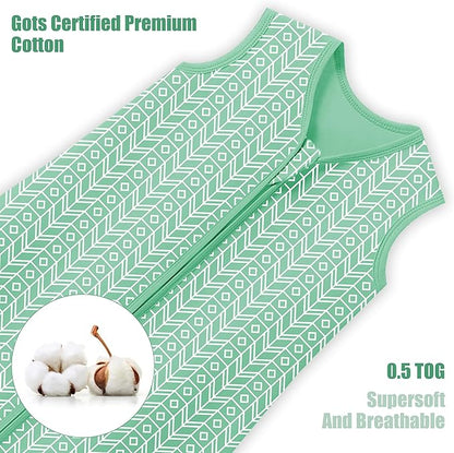 SWEET DOLPHIN Baby Sleep Sack 0-6 Months - 100% Cotton 2-Way Zipper TOG 0.5 Infant Wearable Blanket, Newborn Essentials Toddler 3 Pack Sleeping Sacks - Green