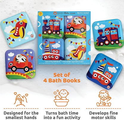 Floating Baby Bath Books - Transport Themed Bath Books for Babies, Infants - Waterproof, Mold-Free Bath Toys for Learning & Early Education